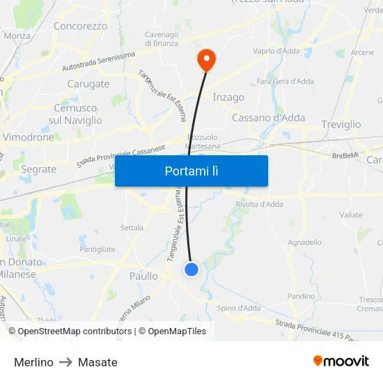 Merlino to Masate map