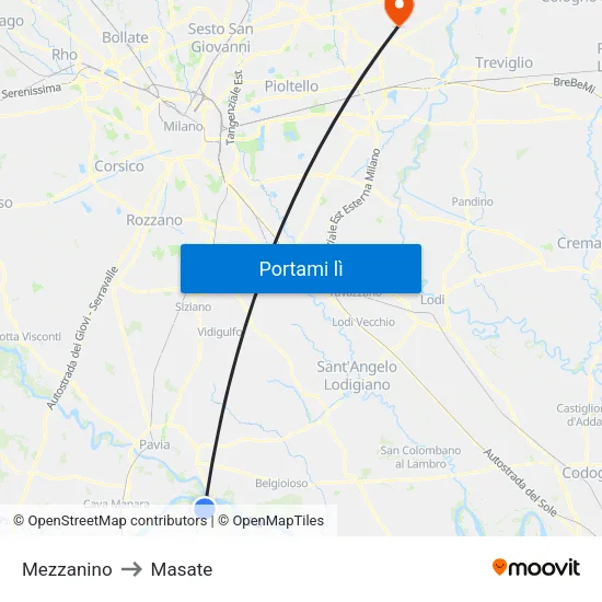 Mezzanino to Masate map