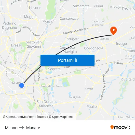 Milano to Masate map
