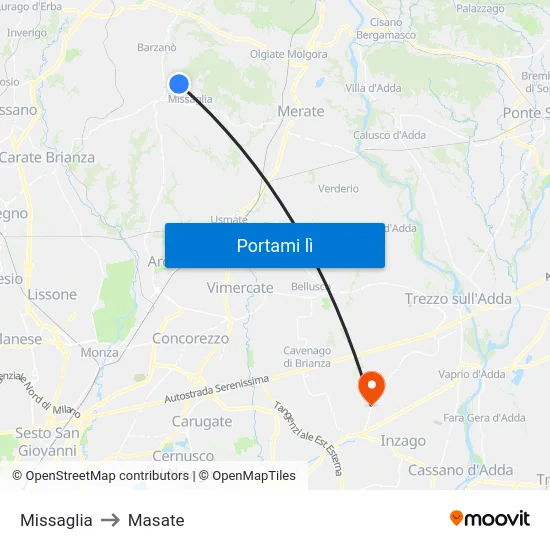 Missaglia to Masate map