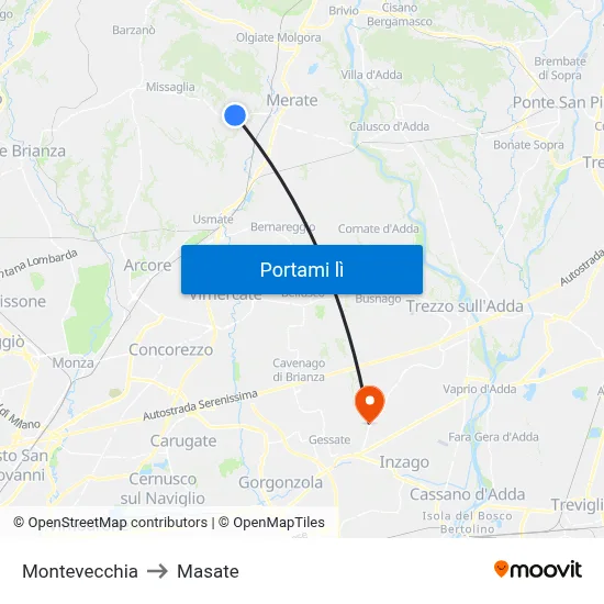 Montevecchia to Masate map