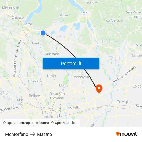 Montorfano to Masate map