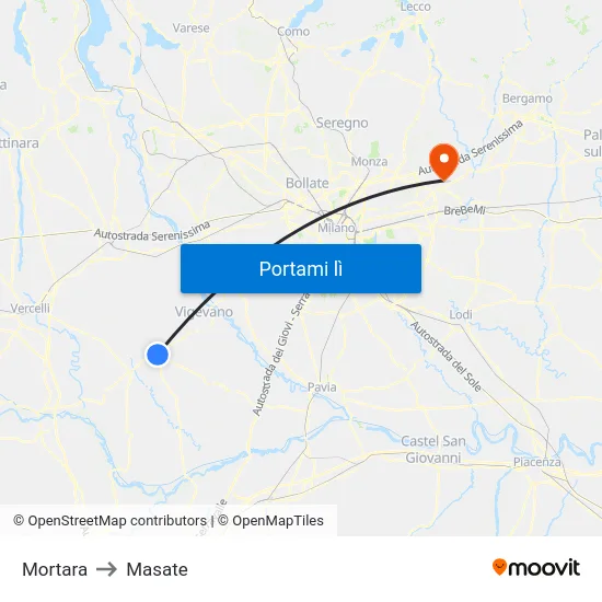 Mortara to Masate map