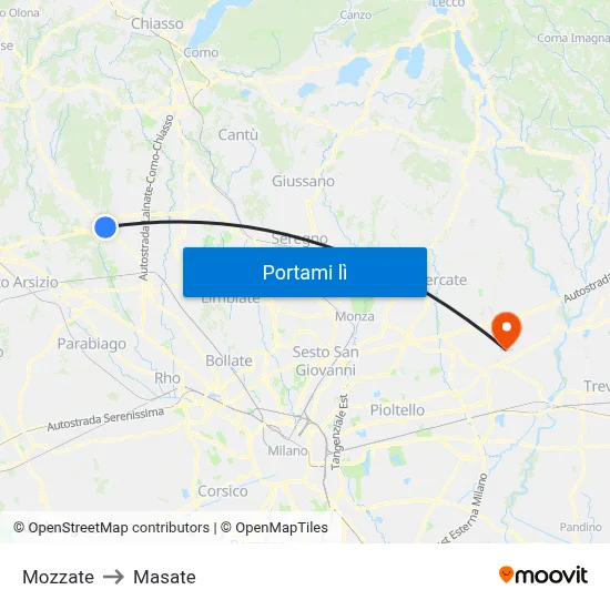 Mozzate to Masate map
