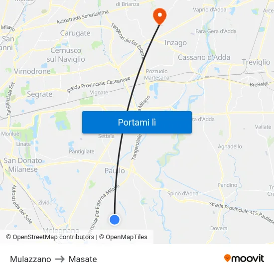 Mulazzano to Masate map