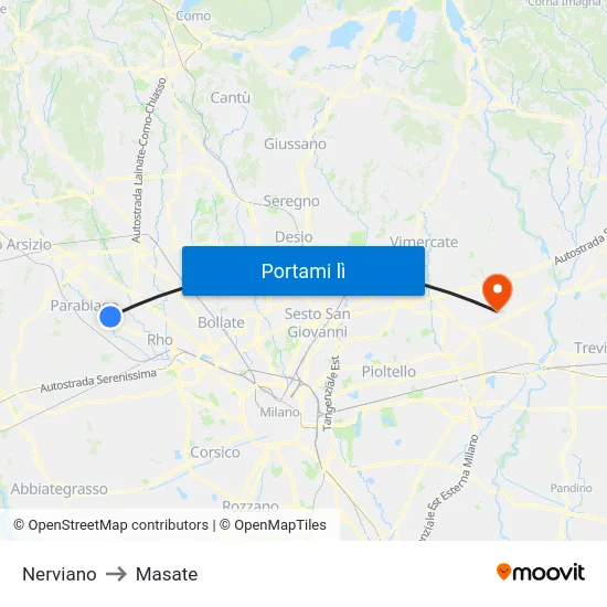 Nerviano to Masate map