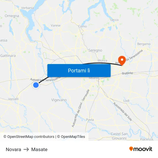 Novara to Masate map