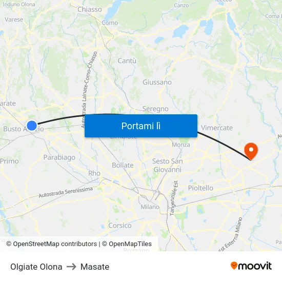 Olgiate Olona to Masate map