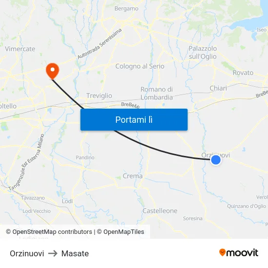 Orzinuovi to Masate map