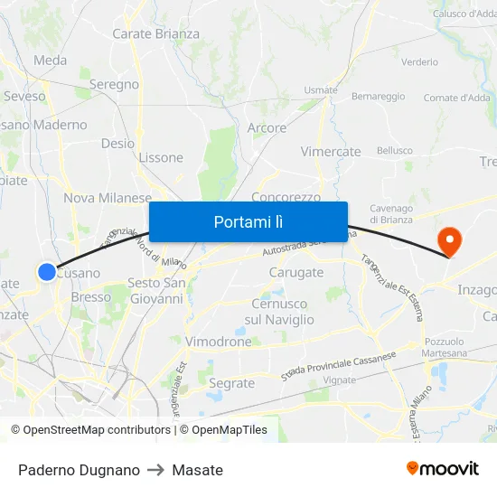 Paderno Dugnano to Masate map