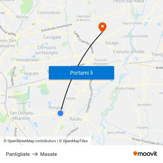 Pantigliate to Masate map