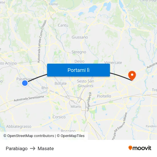 Parabiago to Masate map