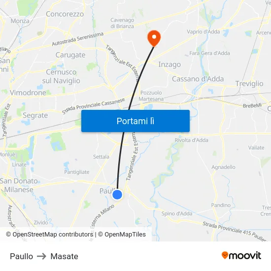 Paullo to Masate map