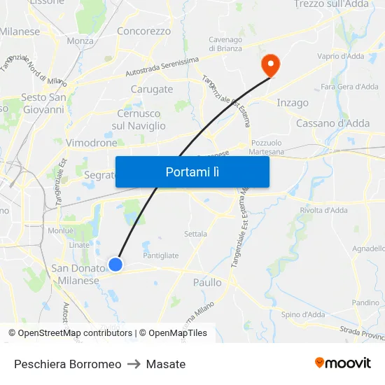 Peschiera Borromeo to Masate map