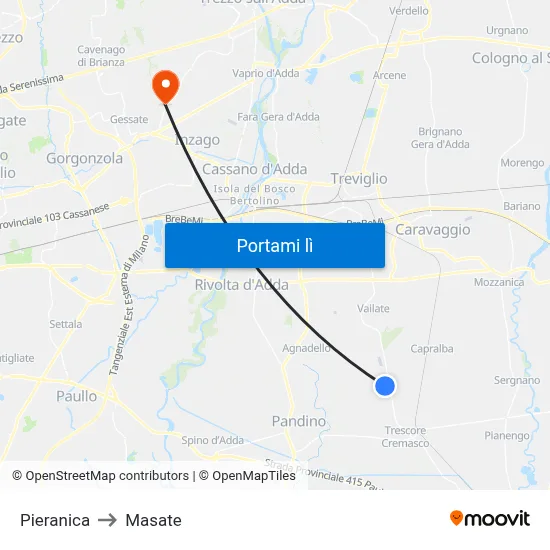 Pieranica to Masate map