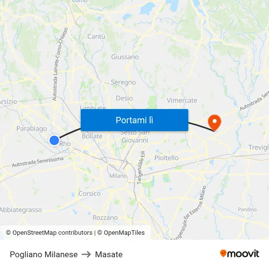 Pogliano Milanese to Masate map