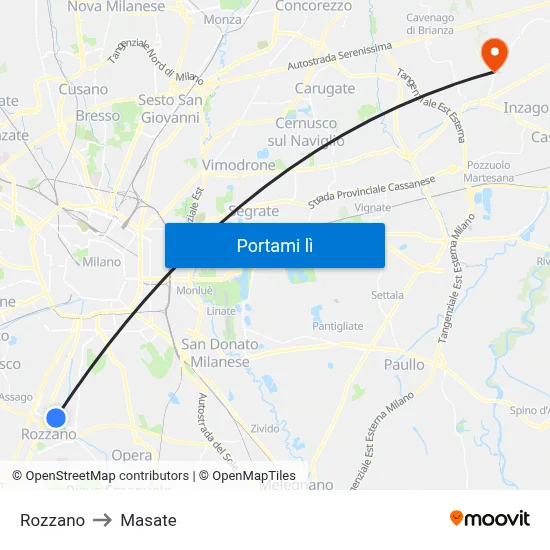Rozzano to Masate map
