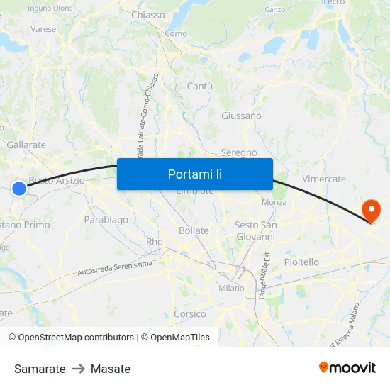 Samarate to Masate map
