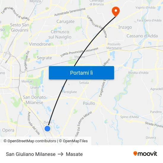 San Giuliano Milanese to Masate map