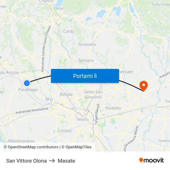 San Vittore Olona to Masate map