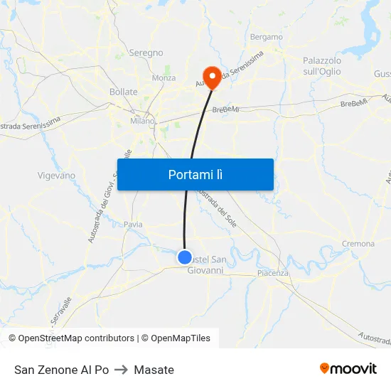 San Zenone Al Po to Masate map