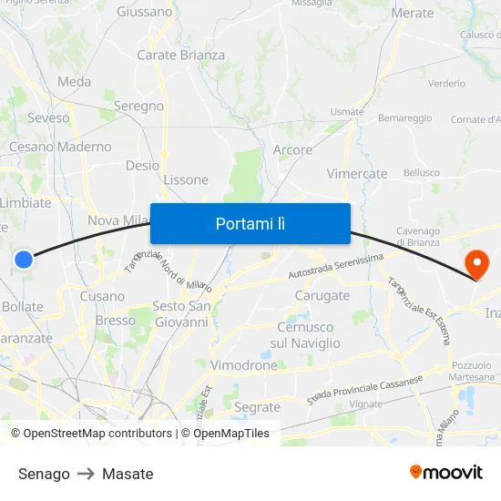 Senago to Masate map