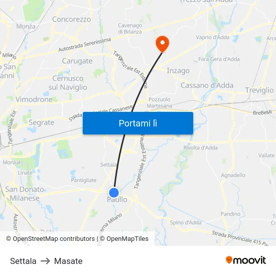 Settala to Masate map