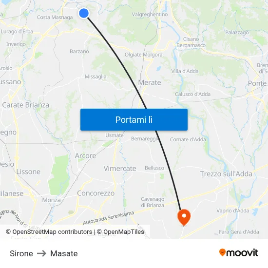 Sirone to Masate map