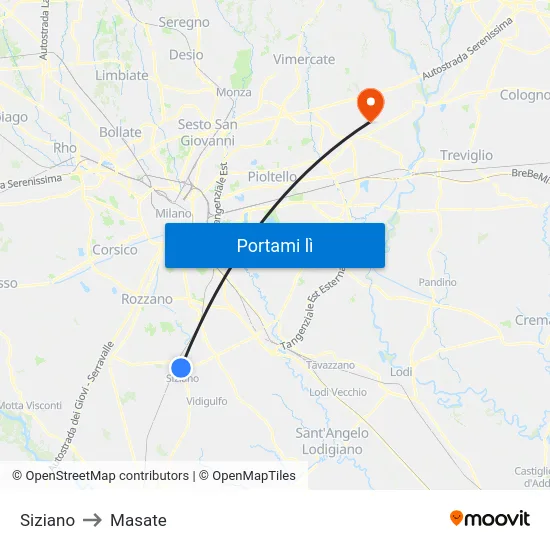 Siziano to Masate map