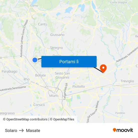 Solaro to Masate map