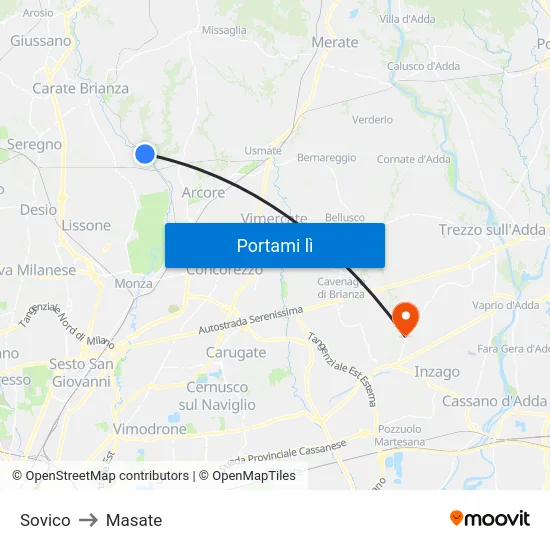 Sovico to Masate map