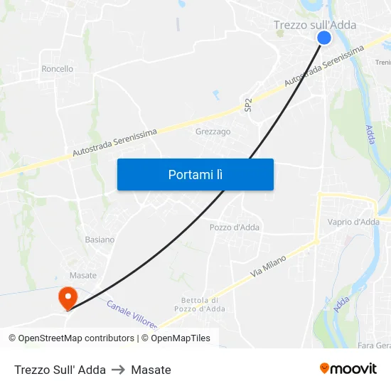 Trezzo Sull' Adda to Masate map