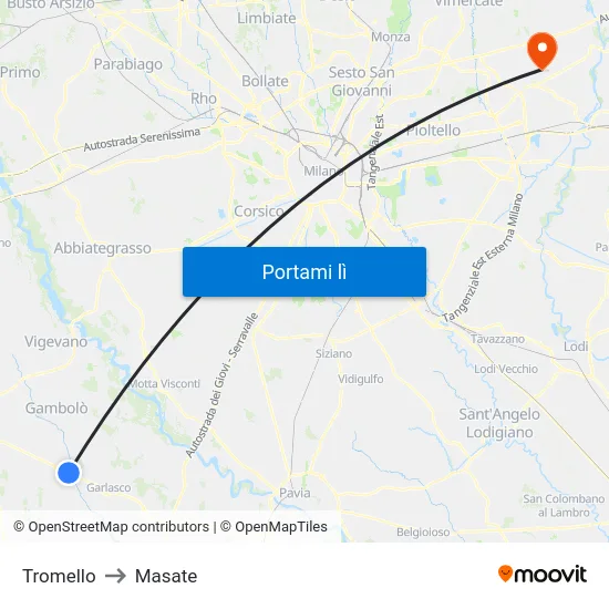 Tromello to Masate map