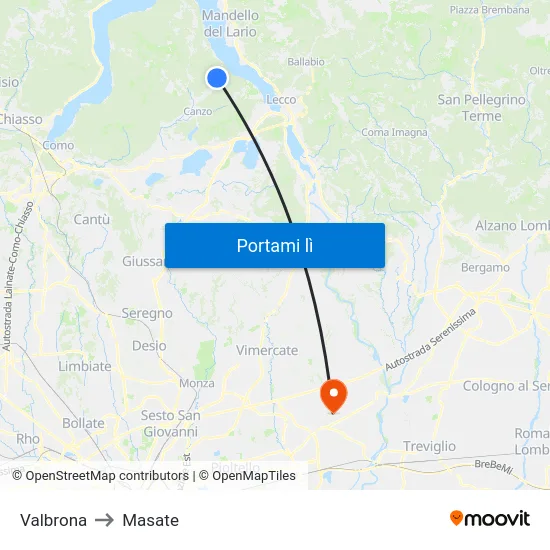 Valbrona to Masate map