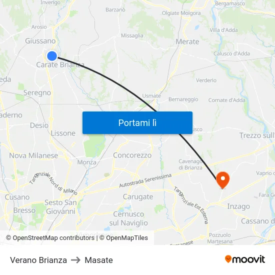 Verano Brianza to Masate map