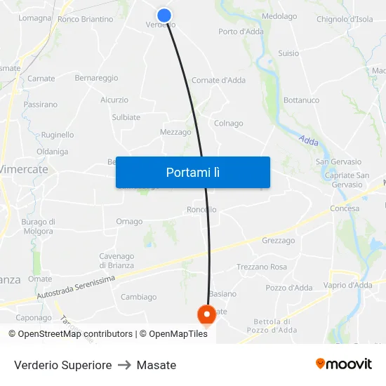 Verderio Superiore to Masate map