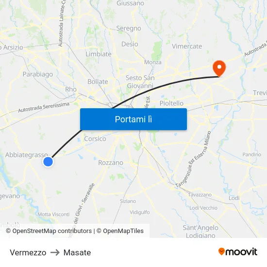 Vermezzo to Masate map