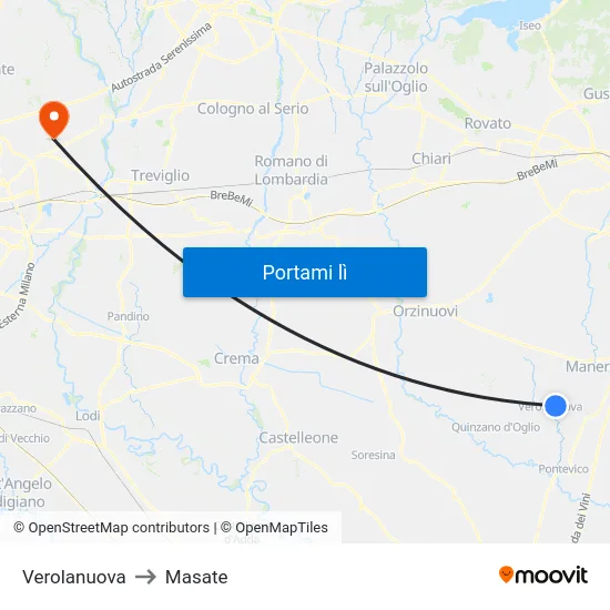 Verolanuova to Masate map