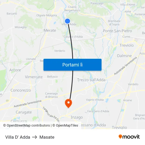 Villa D' Adda to Masate map