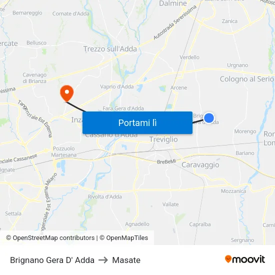 Brignano Gera D' Adda to Masate map