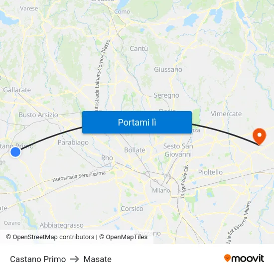 Castano Primo to Masate map
