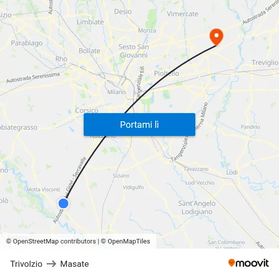 Trivolzio to Masate map