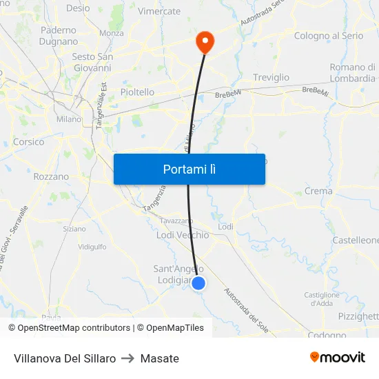 Villanova Del Sillaro to Masate map