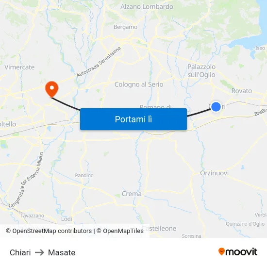 Chiari to Masate map