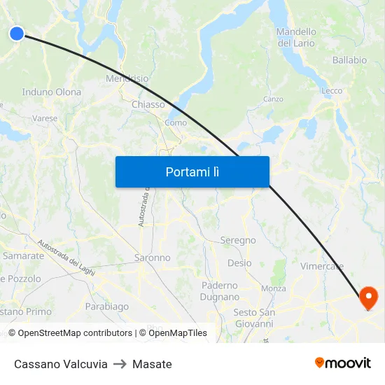 Cassano Valcuvia to Masate map