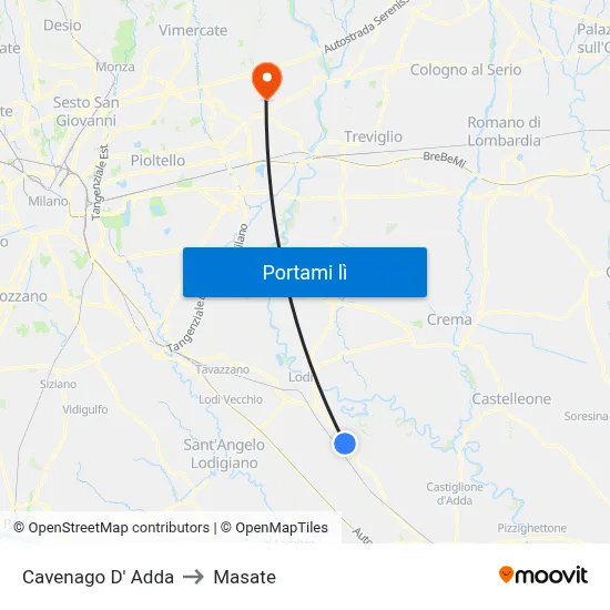 Cavenago D' Adda to Masate map