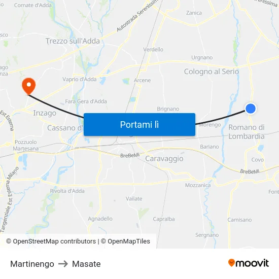 Martinengo to Masate map