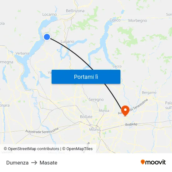 Dumenza to Masate map