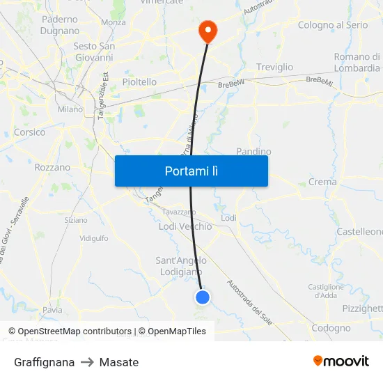 Graffignana to Masate map