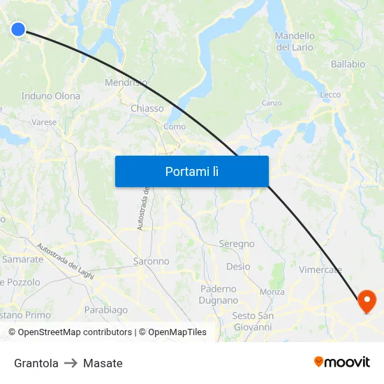 Grantola to Masate map